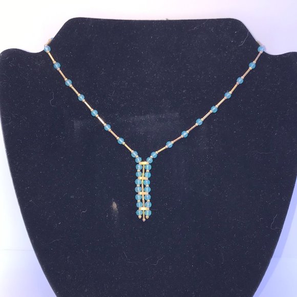 15 1/2" Blue Aquamarine and Gold Handmade Necklace - Picture 9 of 16
